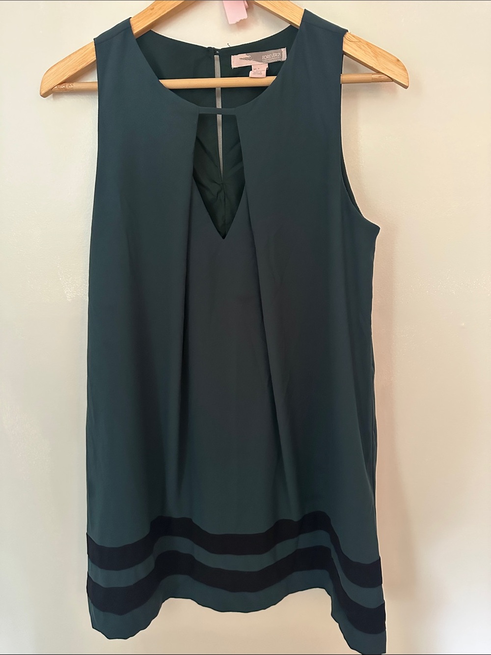 Forever 21 Dark Green Sleeveless Mini Dress with Black Stripes